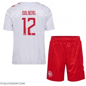 Danimarca Kasper Dolberg #12 Seconda Maglia Bambino Europei 2024 Manica Corta (+ Pantaloni corti)